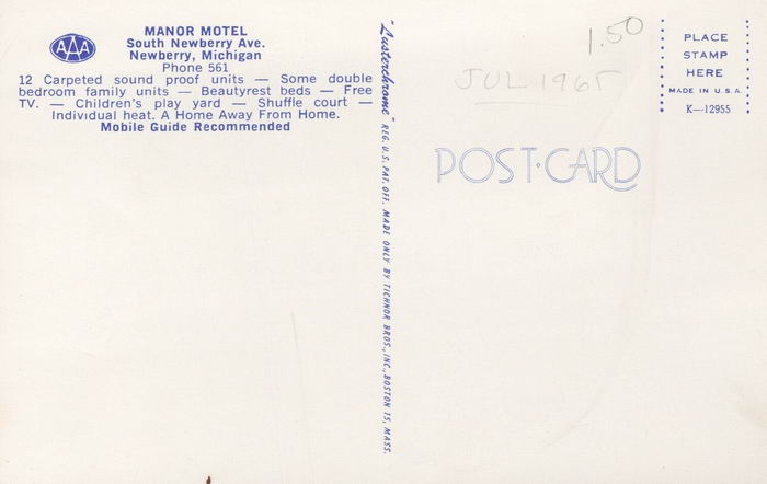 Manor Motel - Old Postcard Photo (newer photo)